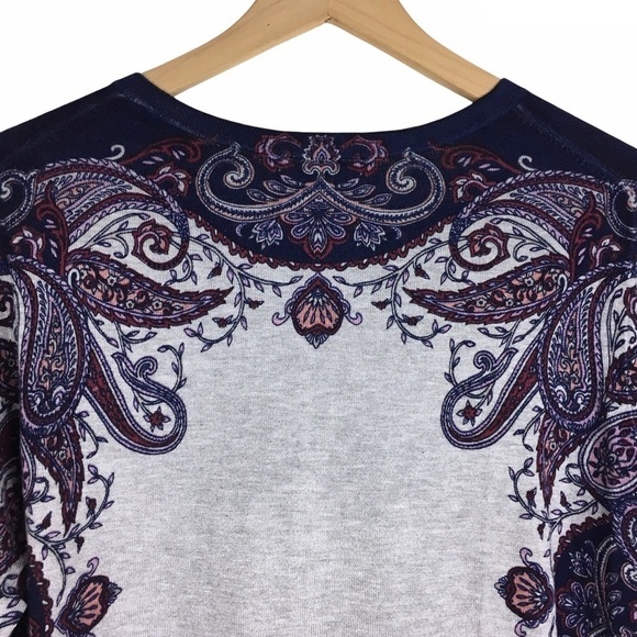 DRESS BARN Cardigan Sweater Paisley Floral 3/4 Sleeves Grey Purple Size Large - Picture 4 of 11